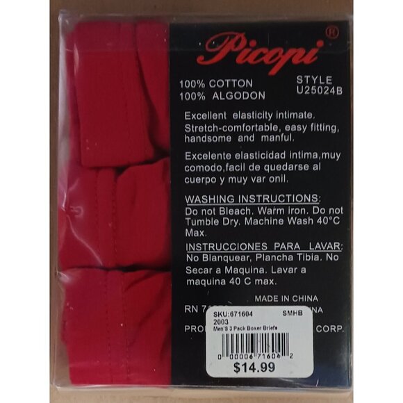 Picopi Men's Low-Rise Briefs 3 Pack Red 100% Cotton Small New - Picture 3 of 6